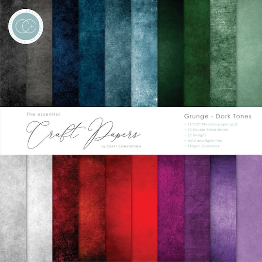 Craft Consortium Grunge Dark Tones Double-Sided Paper Pad, 12&#x22; x 12&#x22;